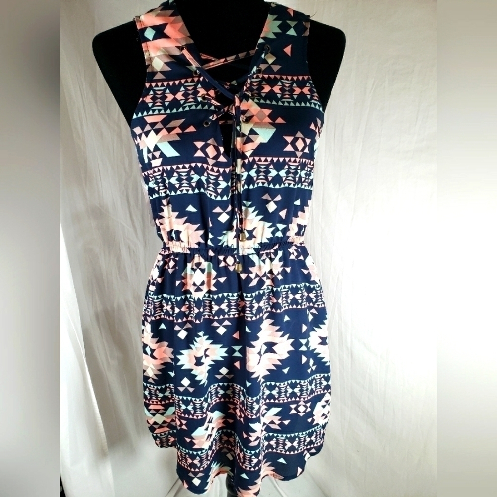 Rue 21 Navy Multicolored Aztec Print Sundress Sz M
